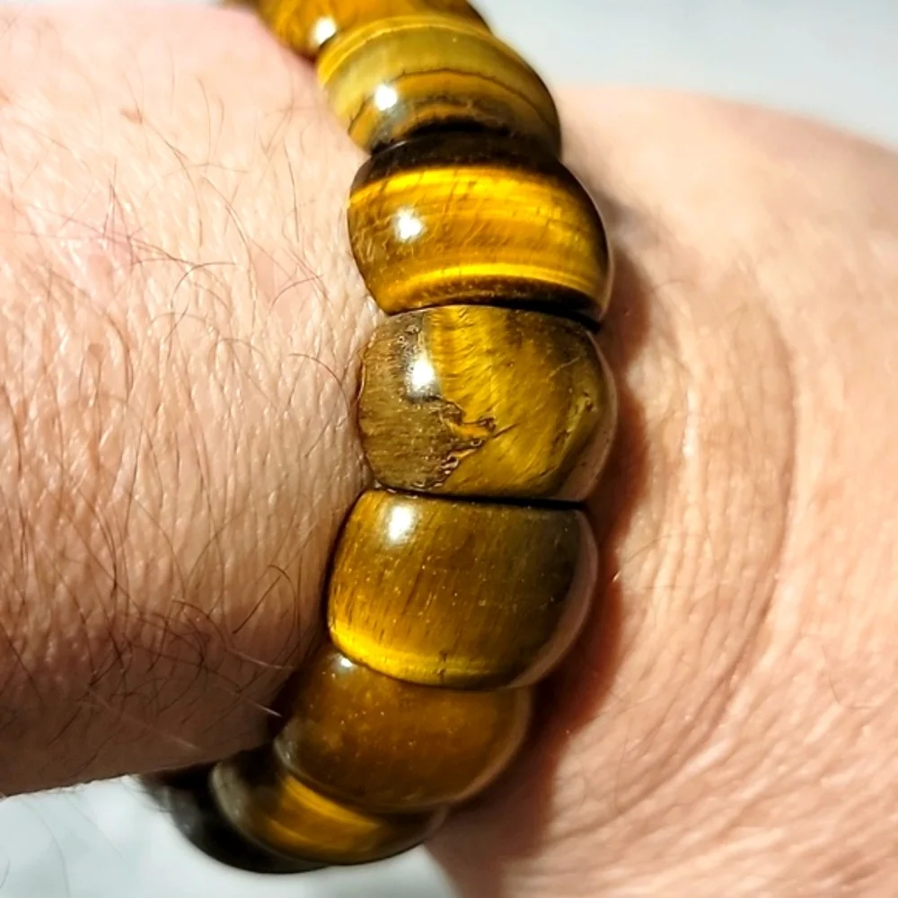 Bohemian 20x14x7mm Tiger's Eye Stretch Bracelet Natural Gemstone Size 7